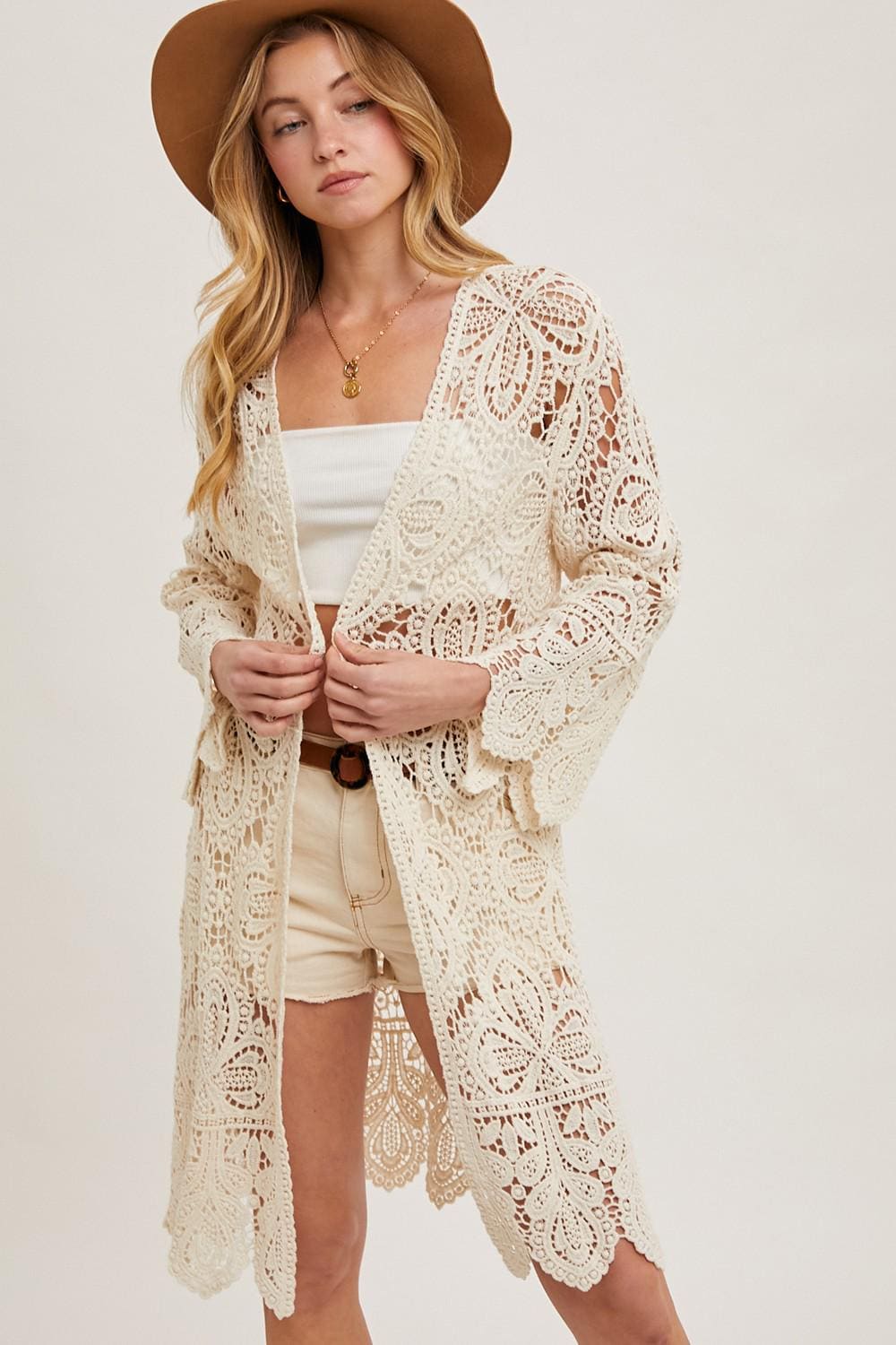 Boho Crochet Lace Duster Cardigan Western Festival Layering