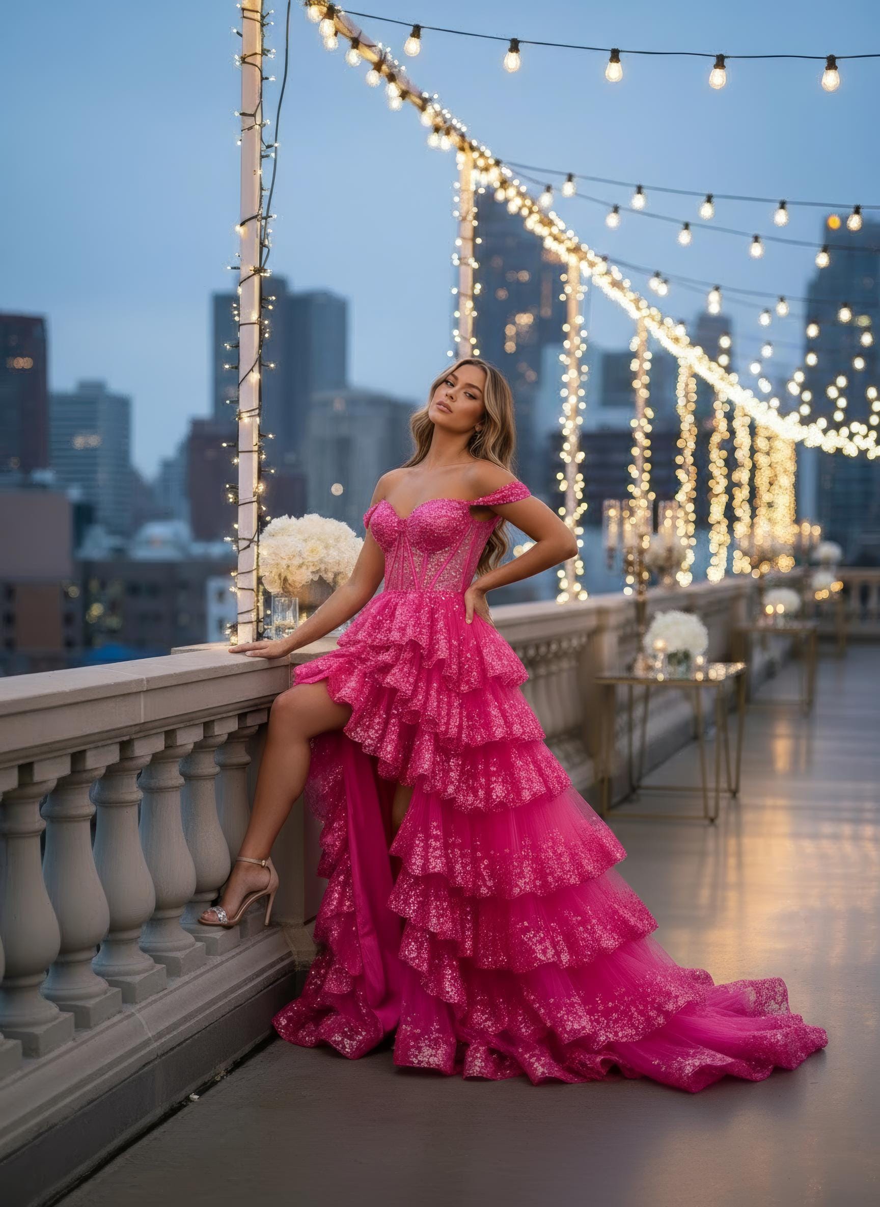 Offshoulder Corset Prom Dress Tiered Ruffle Gown Lilac